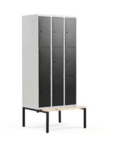 9 individual lockers on a Bench seat, 3 modules, 2120mm x 900mm x 550mm, black.