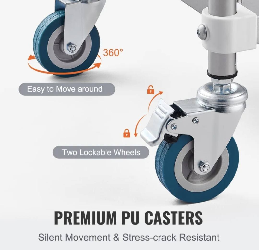 Lab Trolley, Rolling Lab Cart with Built-in Socket, 3-Layer Metal Mobile Trolley, Tray Rolling Clinic Cart with Swivel Wheels, 220 lbs Weight Capacity, for Lab, Clinic, Beauty and Salon - Image 7