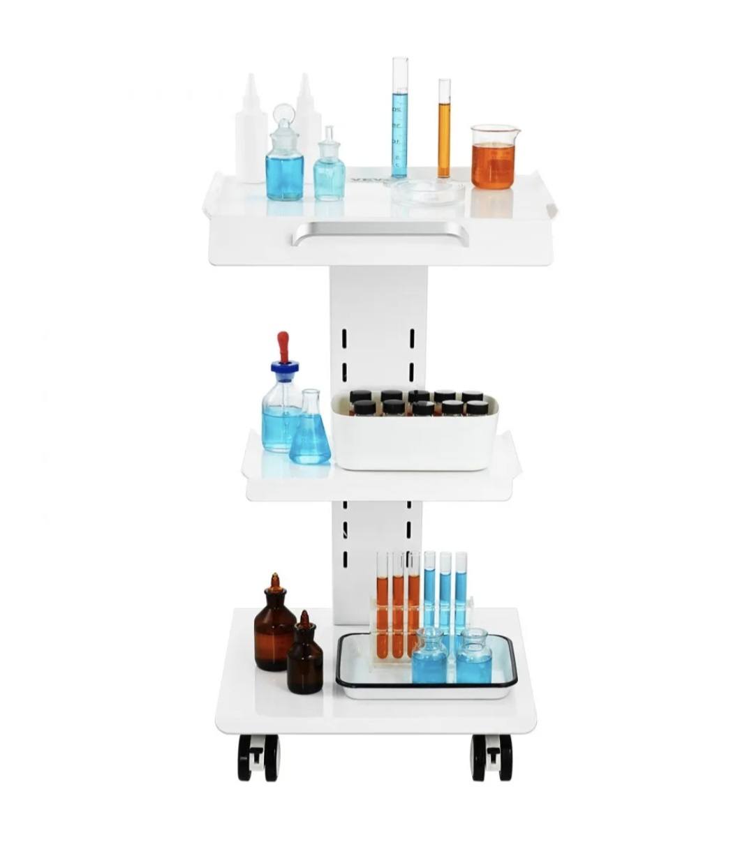 Lab Trolley, Rolling Lab Cart with Built-in Socket, 3-Layer Metal Mobile Trolley, Tray Rolling Clinic Cart with Swivel Wheels, 220 lbs Weight Capacity, for Lab, Clinic, Beauty and Salon - Image 6