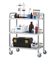 Lab Rolling Cart, 3-Shelf Stainless Steel Rolling Cart, Lab Serving Cart with Swivel Casters, Dental Utility Cart for Clinics, Labs, Hospitals, 70mm x 395mm x 867mm