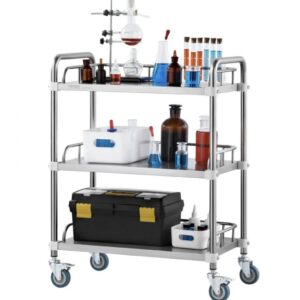 Lab Rolling Cart, 3-Shelf Stainless Steel Rolling Cart, Lab Serving Cart with Swivel Casters, Dental Utility Cart for Clinics, Labs, Hospitals, 70mm x 395mm x 867mm