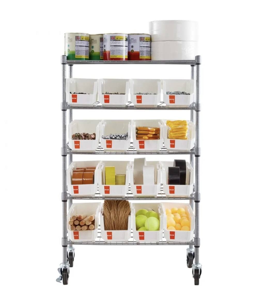 5-Tier Rolling Storage Rack with 16 Organizer Bins for labs - Image 5