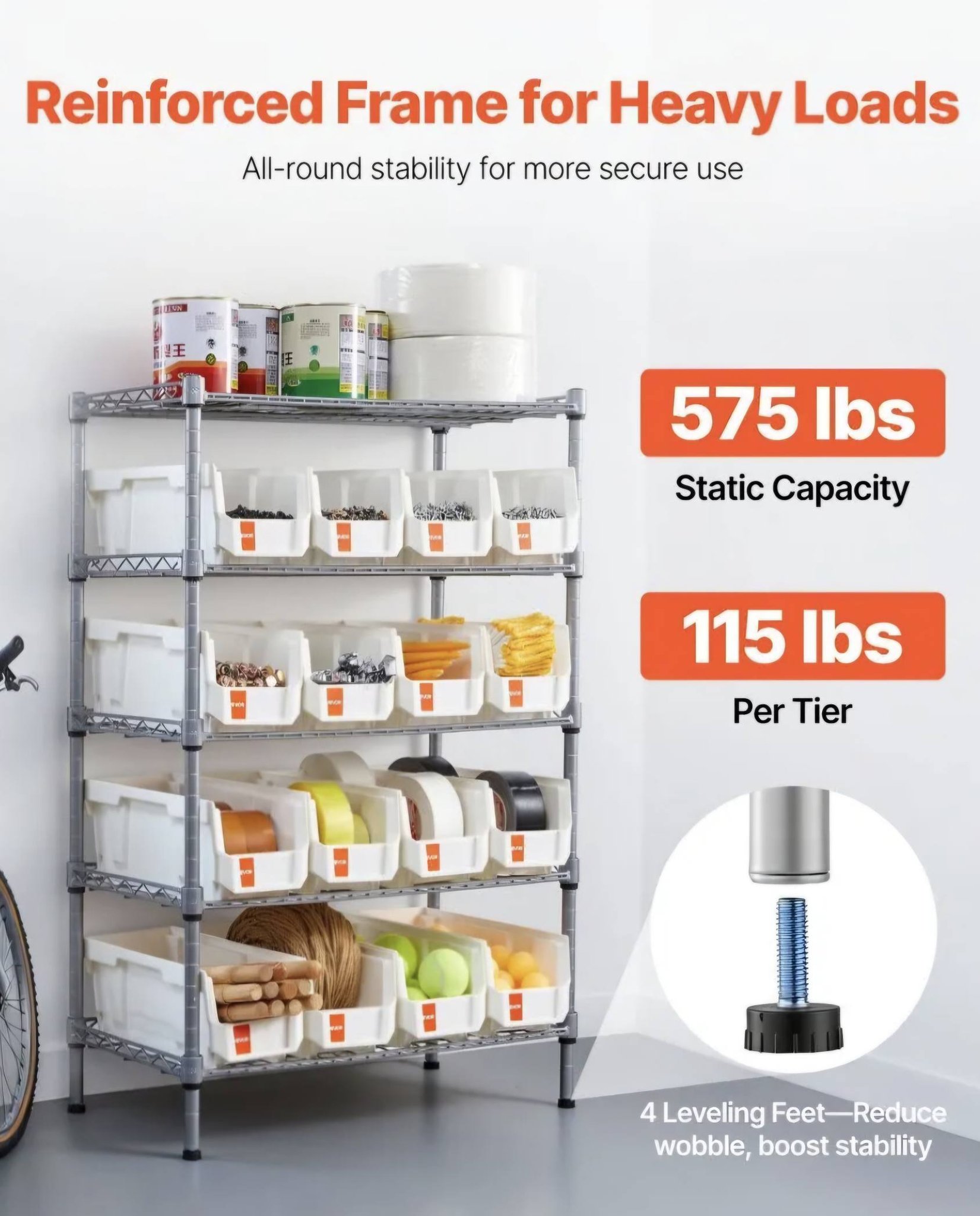 5-Tier Rolling Storage Rack with 16 Organizer Bins for labs - Image 6