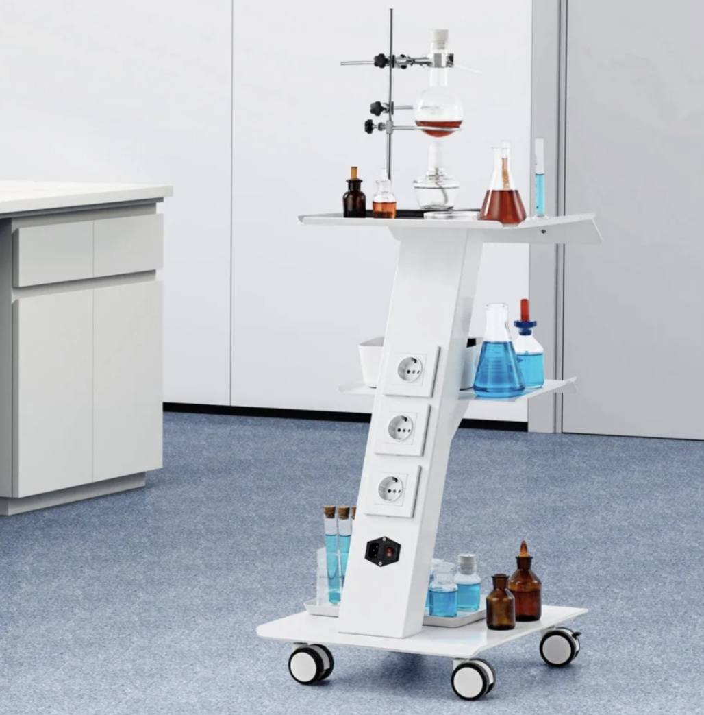Lab Trolley, Rolling Lab Cart with Built-in Socket, 3-Layer Metal Mobile Trolley, Tray Rolling Clinic Cart with Swivel Wheels, 220 lbs Weight Capacity, for Lab, Clinic, Beauty and Salon - Image 8
