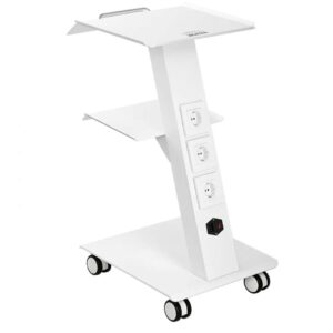 Lab Trolley, Rolling Lab Cart with Built-in Socket, 3-Layer Metal Mobile Trolley, Tray Rolling Clinic Cart with Swivel Wheels, 220 lbs Weight Capacity, for Lab, Clinic, Beauty and Salon