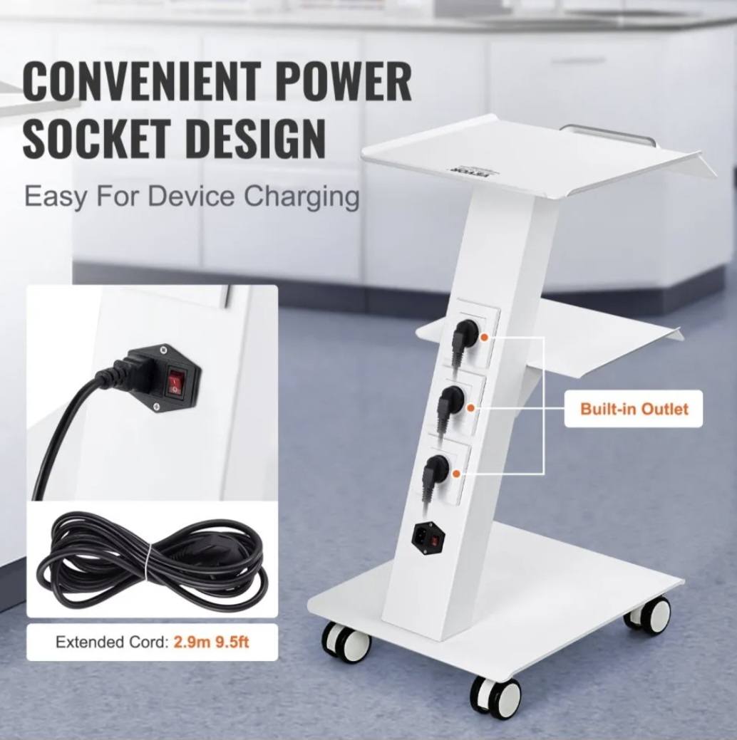 Lab Trolley, Rolling Lab Cart with Built-in Socket, 3-Layer Metal Mobile Trolley, Tray Rolling Clinic Cart with Swivel Wheels, 220 lbs Weight Capacity, for Lab, Clinic, Beauty and Salon - Image 10