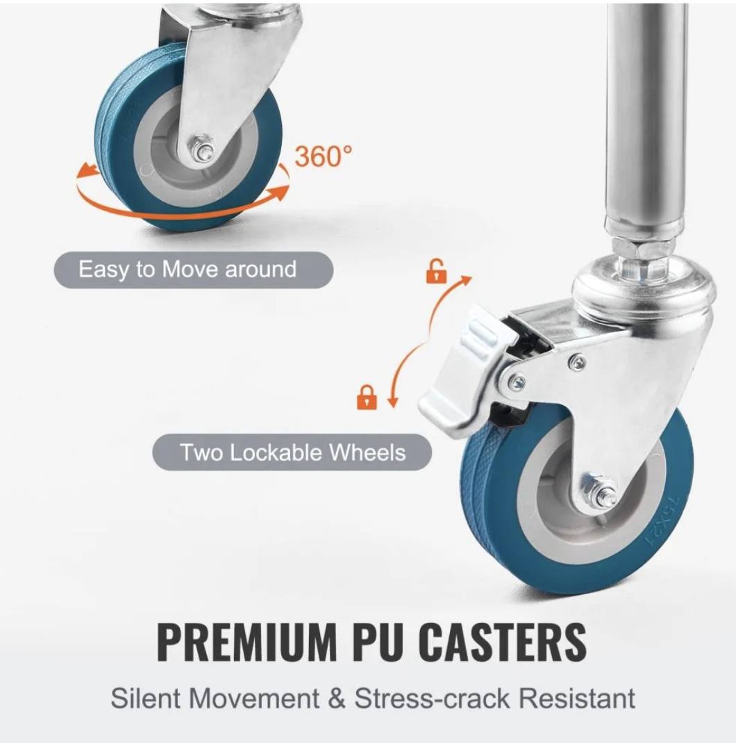 Lab Serving Cart, 2 Layers Stainless Steel Utility Rolling Cart, Medical Cart with Two Drawers, Dental Utility Cart with Lockable Wheels and A Bucket, for Laboratory, Hospital, Dental Use - Image 10