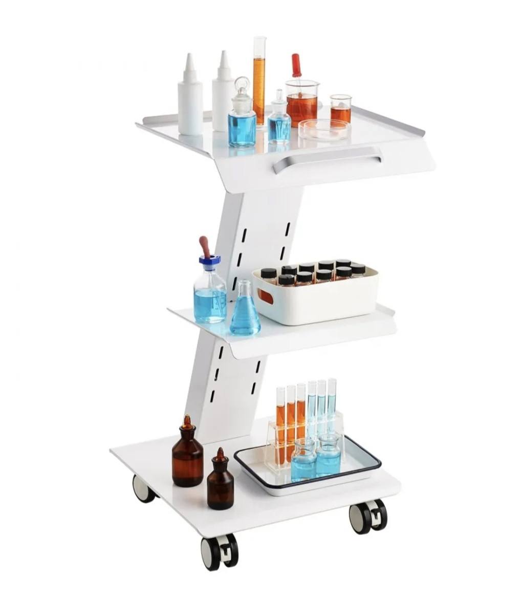 Lab Trolley, Rolling Lab Cart with Built-in Socket, 3-Layer Metal Mobile Trolley, Tray Rolling Clinic Cart with Swivel Wheels, 220 lbs Weight Capacity, for Lab, Clinic, Beauty and Salon - Image 11
