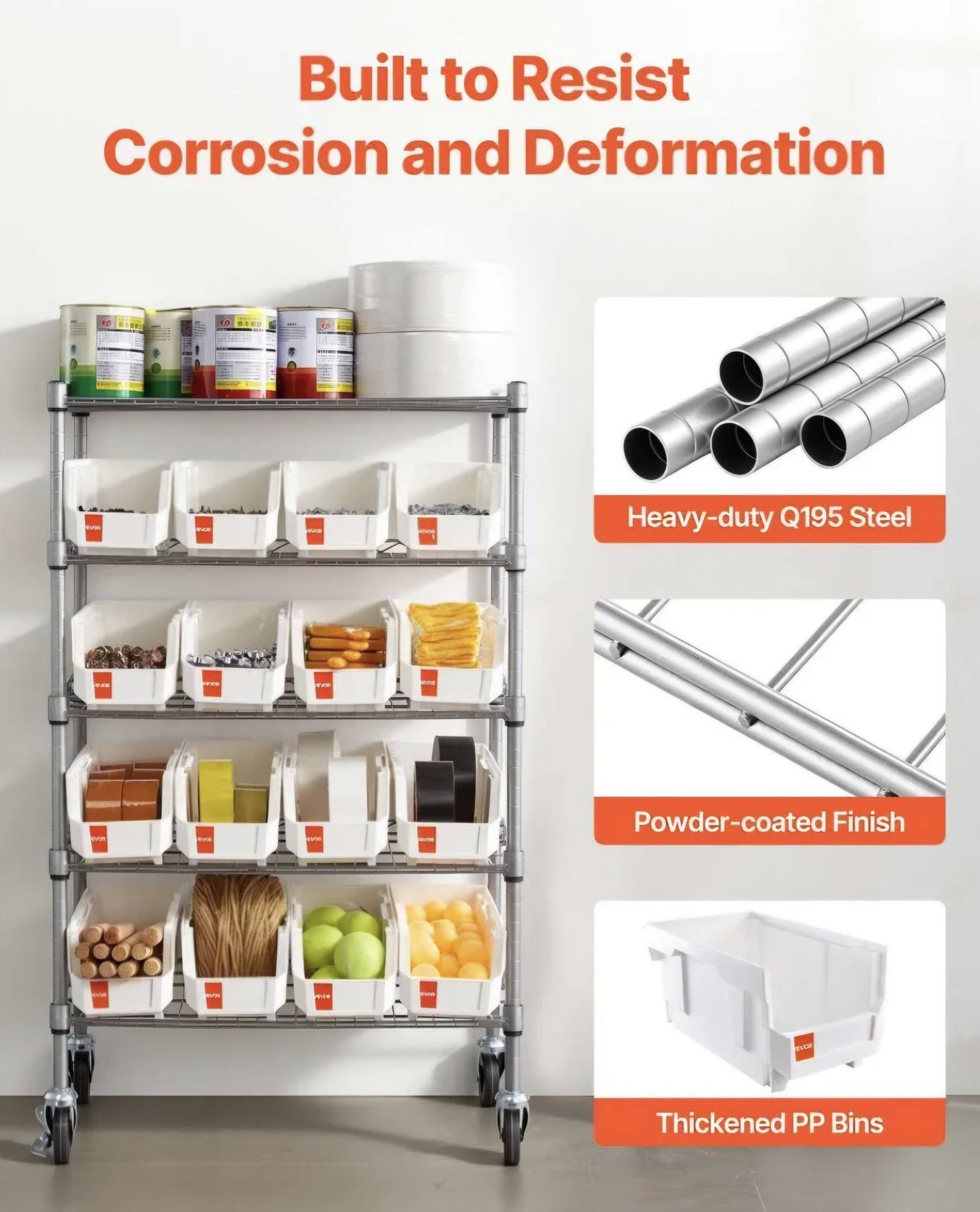 5-Tier Rolling Storage Rack with 16 Organizer Bins for labs - Image 2