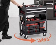 5-Tier Tool Cart with Wheels, 400 lbs Load Capacity, Rolling Work Cart with 2 Drawers.