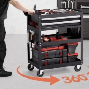 5-Tier Tool Cart with Wheels, 400 lbs Load Capacity, Rolling Work Cart with 2 Drawers.