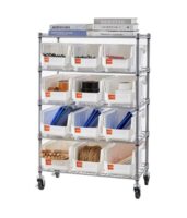 5-Tier Rolling Storage Rack with 12 Organizer Bins for Labs