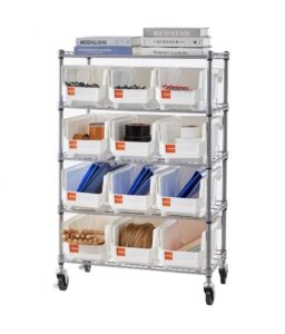 5-Tier Rolling Storage Rack with 12 Organizer Bins for Labs