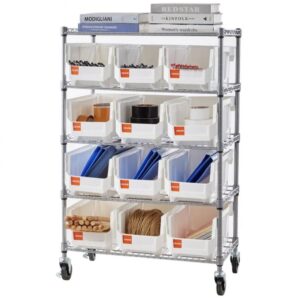 5-Tier Rolling Storage Rack with 12 Organizer Bins for Labs